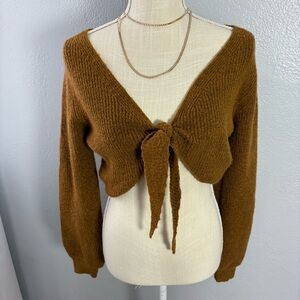 Brown NWT Tie-Front Sweater long sleeve cropped